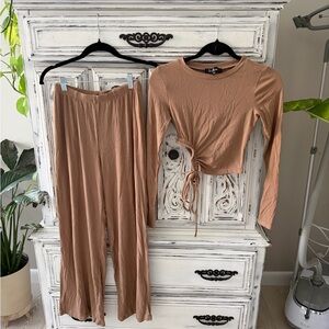 Lulu's Brown Long Sleeve Jumpsuit Set
